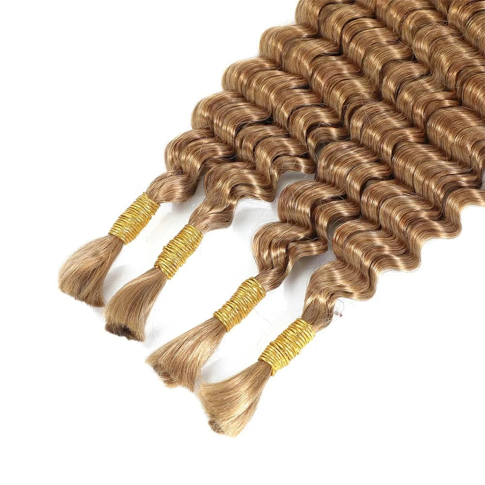 27# Deep Wave Bulk Human Hair For Braiding Honey Blonde Double Drawn - Goodluck Hair