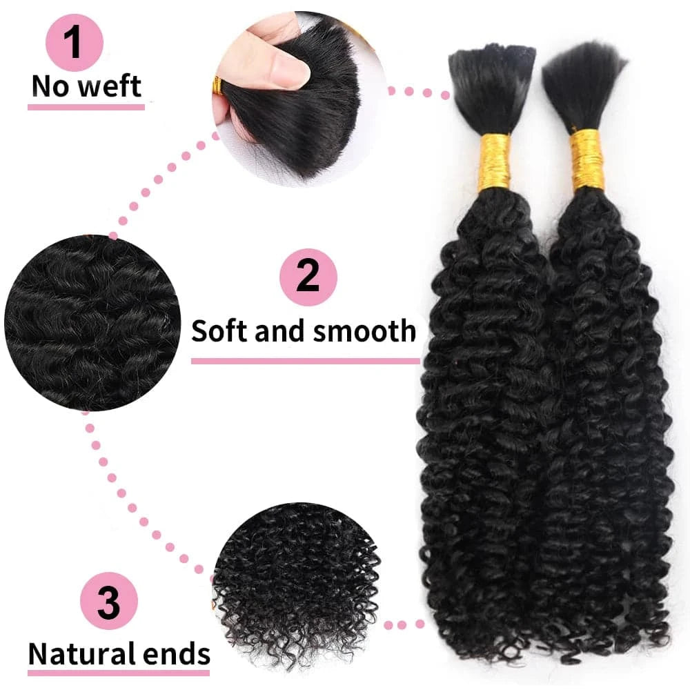 Curly Human Braiding Hair For Boho Knotless Braids Crochet Micro Bohemian Braids 1B Natural Color Double Drawn Bulk Hair - Goodluck Hair