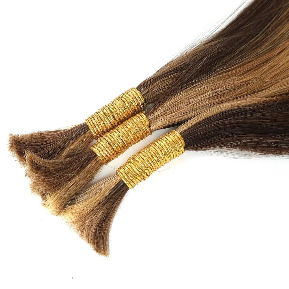 Straight Braiding Human Hair For Crochet Boho Braids Highlight P4/27 Micro Knotless Bohemian Braid Double Drawn Hair Bulk - Goodluck Hair