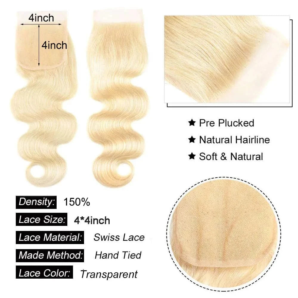 613 Blonde Body Wave Human Hair 13x6 Lace Frontal Closure 613 Transparent 13x4 Lace Frontal Blonde Human Hair 4x4 Closur - Goodluck Hair