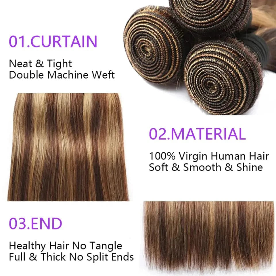 Highlight 100% Human Hair Bundles 4/27 Color Brazilian Hair