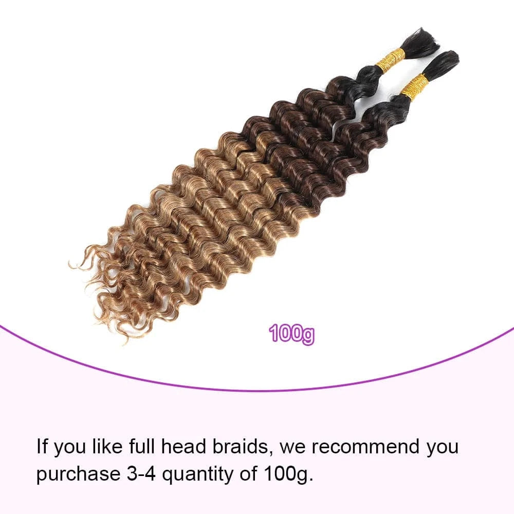 Deep Wave Bulk Braiding Human Hair For Crochet Boho Braids Omber T1B/4 /27 Micro Knotless Bohemian Braids Double Drawn - Goodluck Hair