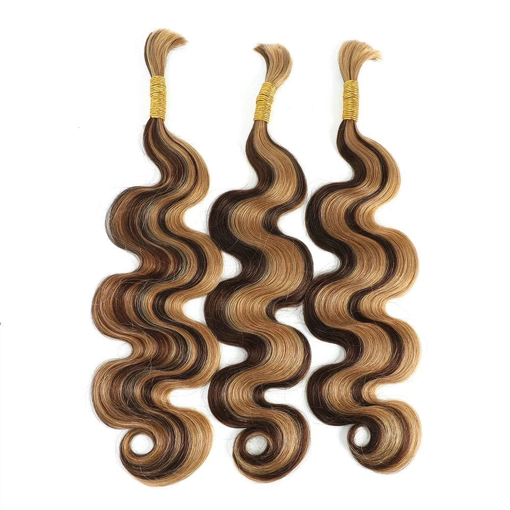 Body Wave Bulk Braiding Human Hair For Crochet Boho Braids Highlight P4/27 Micro Knotless Bohemian Braids Double Drawn - Goodluck Hair