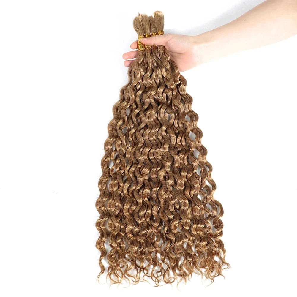 27# Water Wave Braiding Bulk Human Hair For Boho Braids Honey Blonde Crochet Micro Knotless Bohemian Braids Double Drawn - Goodluck Hair