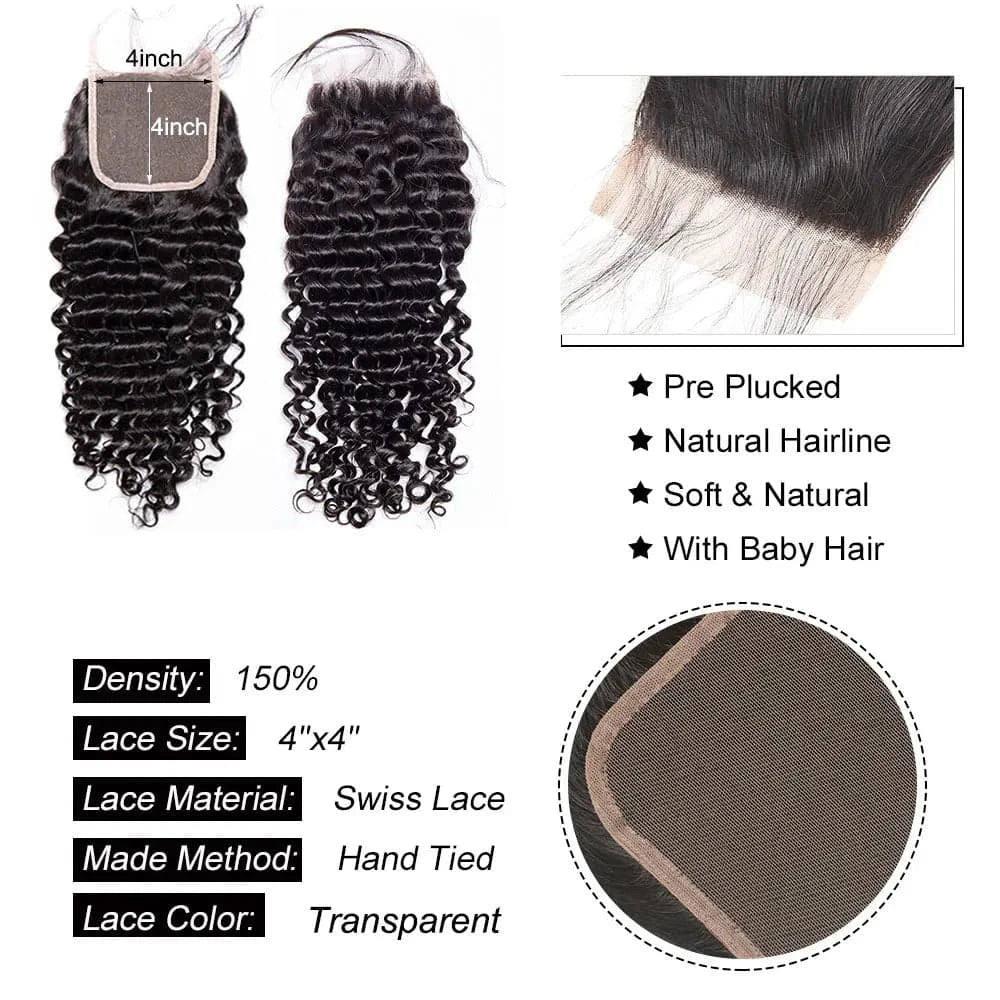 4x4 5x5 6x6 Deep Wave Closure Human Hair Newmi 13x4 13x6 Deep Wave Human Hair Lace Frontal for Women Pre Plucked Natural Color - Goodluck Hair