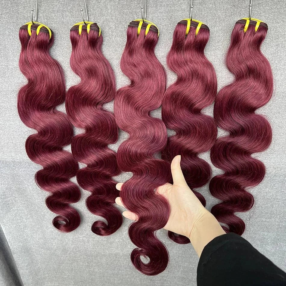 Body Wave 99j Burgundy Human Hair Bundles Red Colored Brazilian 10A 100% Raw Virgin Human Hair Weave Extensions For Women - Goodluck Hair