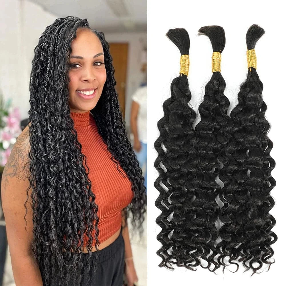 Water Wave Braiding Human Hair For Boho Braids Crochet Micro Knotless Bohemian Box Braids Double Drawn Bulk Hair 1B# - Goodluck Hair