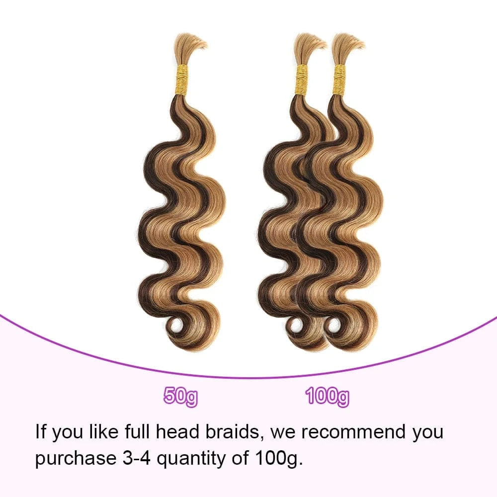 Body Wave Bulk Braiding Human Hair For Crochet Boho Braids Highlight P4/27 Micro Knotless Bohemian Braids Double Drawn - Goodluck Hair