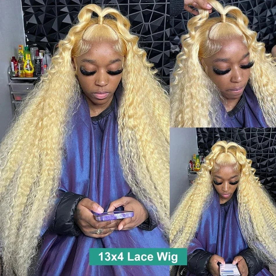 13x4 Transparent Full Frontal Wig Deep Wave  180% Density 613 Blonde Color