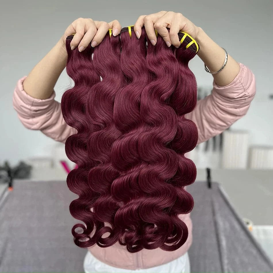 Body Wave 99j Burgundy Human Hair Bundles Red Colored Brazilian 10A 100% Raw Virgin Human Hair Weave Extensions For Women - Goodluck Hair