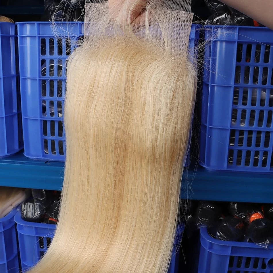 #613 Blonde Color Straight 13x4 Lace Frontal Human Hair Transparent Pre-Plucked With Baby Hair Melt Skin invisible Lace Closure - Goodluck Hair