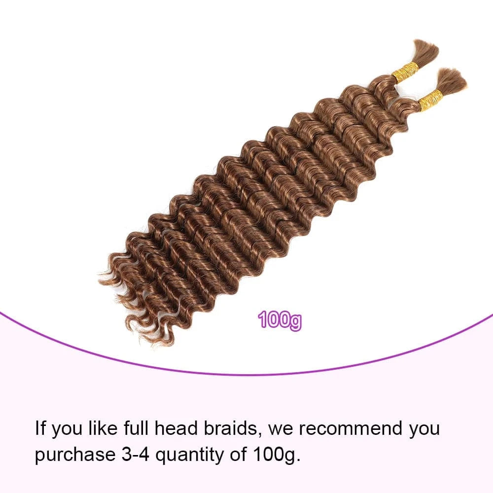 30# Deep Wave Bulk Human Hair For Braiding Boho Braids Crochet Micro Knotless Bohemian Braids Double Drawn Brown Color - Goodluck Hair