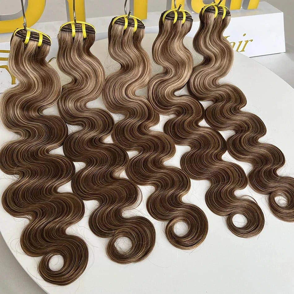 10A Body Wave P4/27 Colored Highlight Bundles Human Hair Brazilian Brown 10-30 Inch Remy Human Hair Weave Extensions For Women - Goodluck Hair