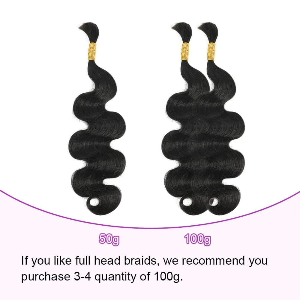 Body Wave Human Braiding Hair For Crochet Micro Knotless Bohemian / Boho Braids Double Drawn No Weft Bulk Hair 1B Color - Goodluck Hair