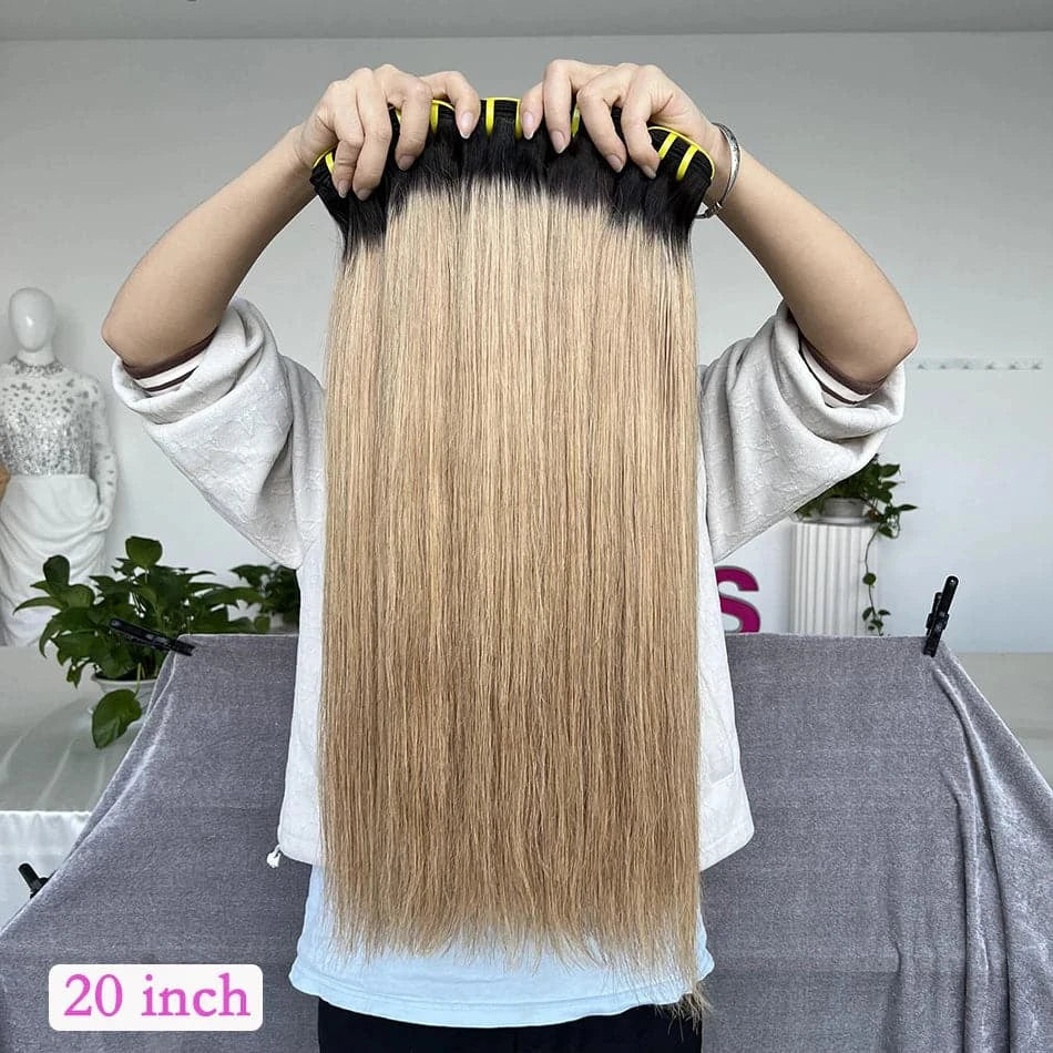 1B 27 Ombre Colored Straight Human Hair Bundles 16-24 Inch 10A Brazilian 100% Virgin Human Hair Extensions Weave For Women - Goodluck Hair