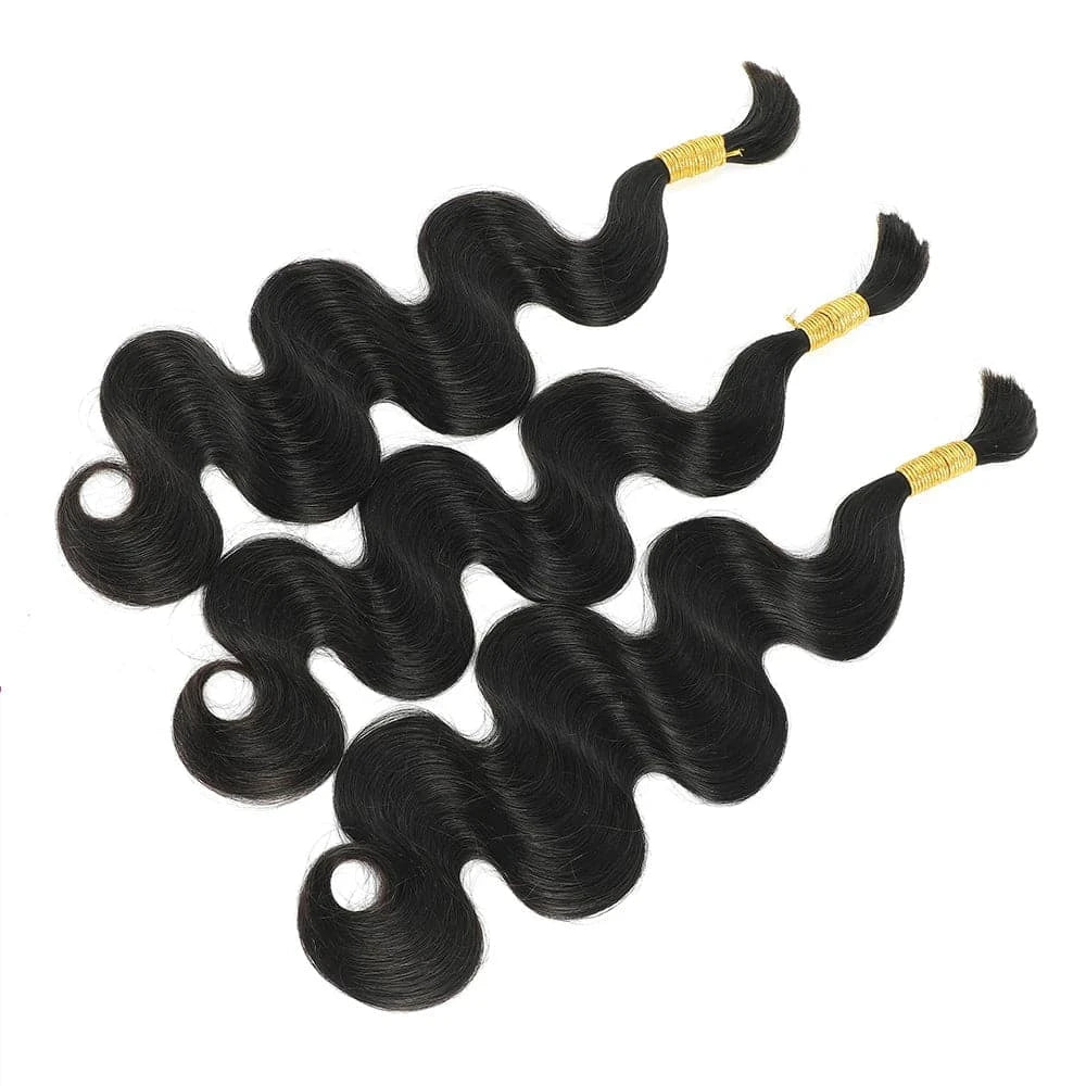 Body Wave Human Braiding Hair For Crochet Micro Knotless Bohemian / Boho Braids Double Drawn No Weft Bulk Hair 1B Color - Goodluck Hair