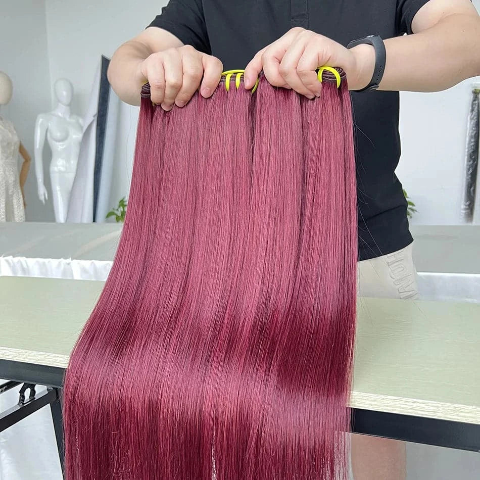 Bone Straight 99J Burgundy Human Hair Bundles Red Colored 10A Brazilian 100% Virgin Human Hair Weave Extensions For Women - Goodluck Hair