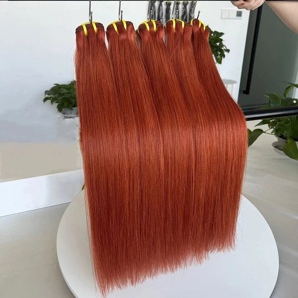 #350 Orange Ginger Colored 10A Straight Human Hair Bundles 16-24inch Brazilian 100% Virgin Human Hair Extensions Weave For Women - Goodluck Hair