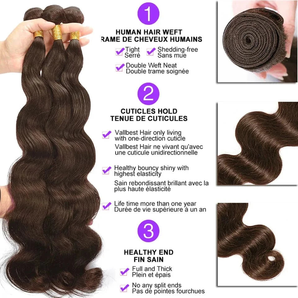 100% Human Hair Bundles Dark Brown Body Wave Bundles