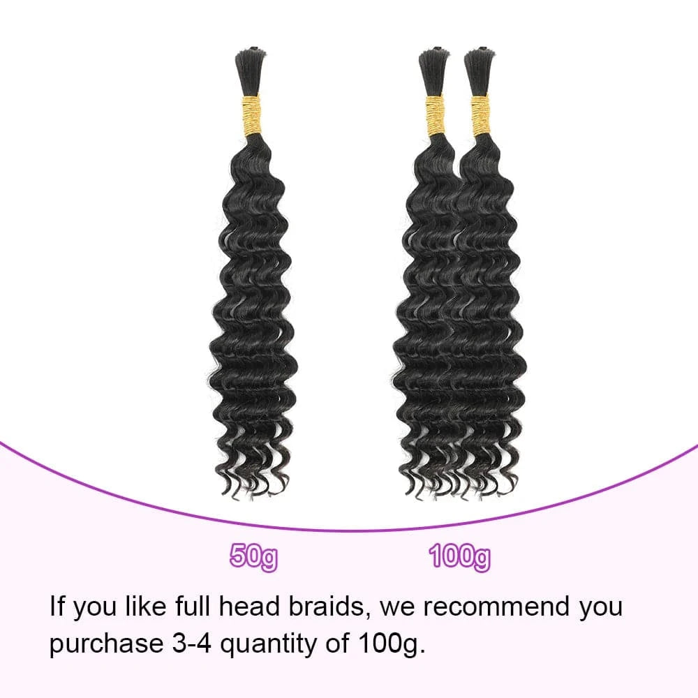 Deep Wave Human Braiding Hair For Crochet Micro Knotless Bohemian Double Drawn Bulk Hair 1B Color - Goodluck Hair