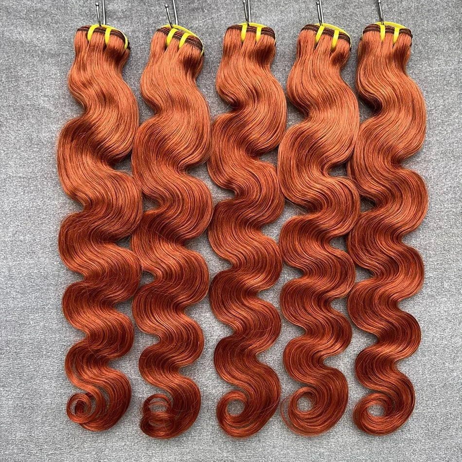 10A Body Wave #350 Orange Ginger Colored Human Hair Bundles 16-24 Inch Brazilian 100% Human Hair Extensions Weave For Women - Goodluck Hair