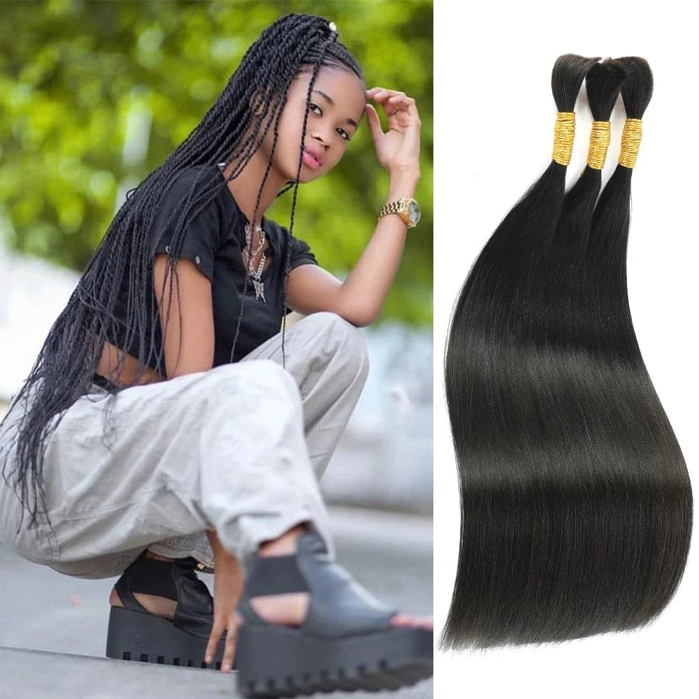 Straight Human Braiding Hair For Crochet Micro Knotless Bohemian / Boho Braids Double Drawn No Weft Bulk Hair 1B Color - Goodluck Hair