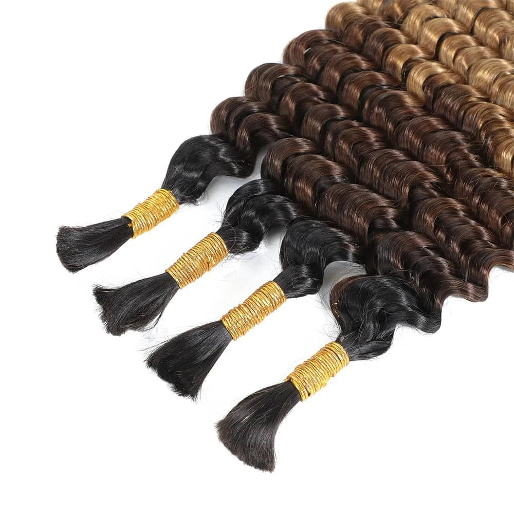 Deep Wave Bulk Braiding Human Hair For Crochet Boho Braids Omber T1B/4 /27 Micro Knotless Bohemian Braids Double Drawn - Goodluck Hair