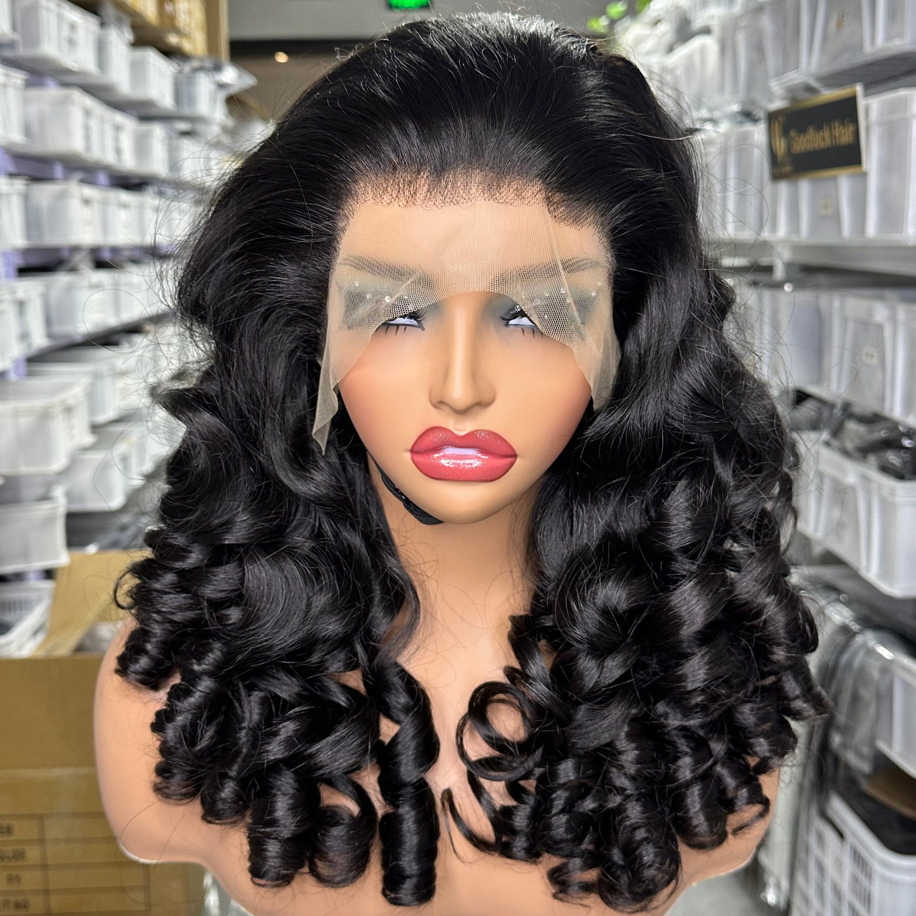 SDD 13x4 transparent full frontal lace wig loose wave natural black color 250% density - Goodluck Hair