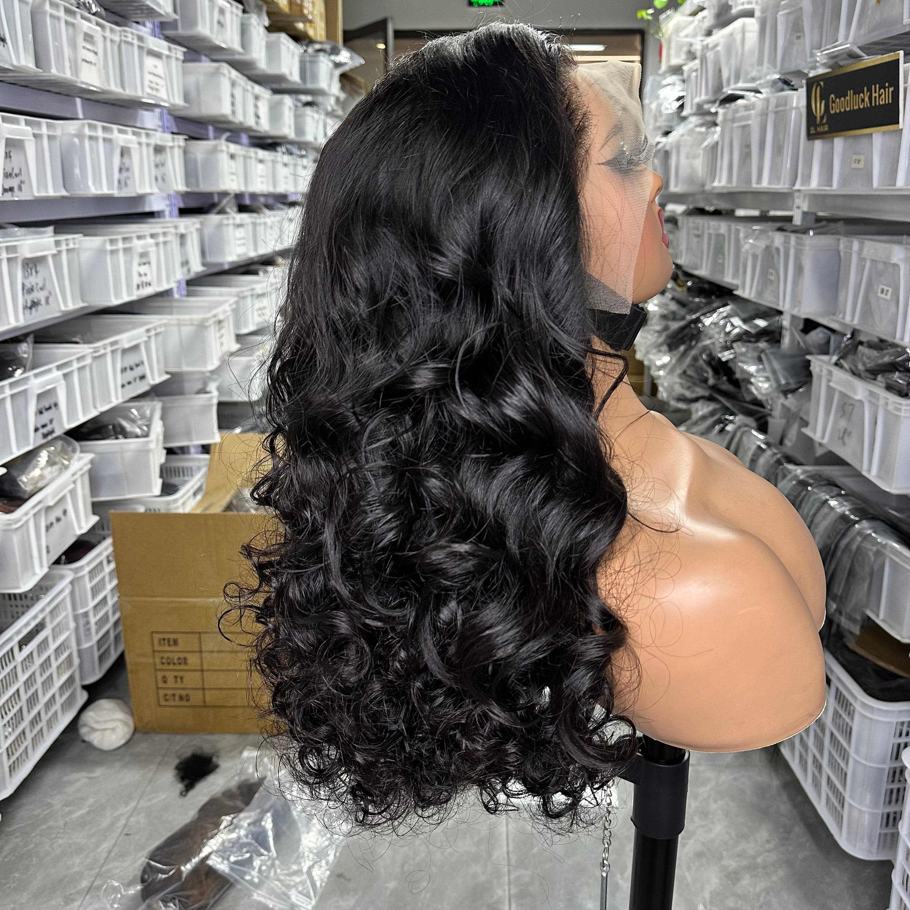 SDD 13x4 transparent full frontal lace wig loose wave natural black color 250% density - Goodluck Hair