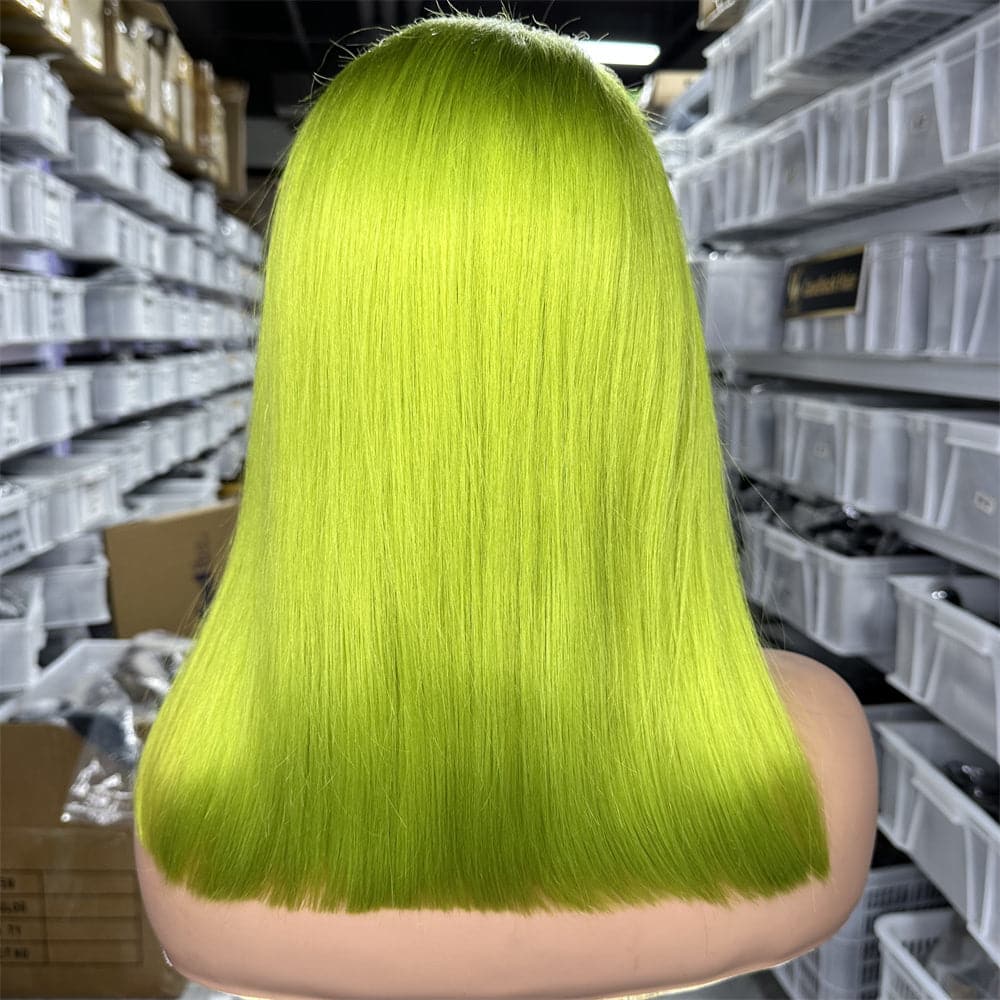 Lemon Green Color 13x4 Full Frontal Bob Wig For Wholesale - Goodluck Hair