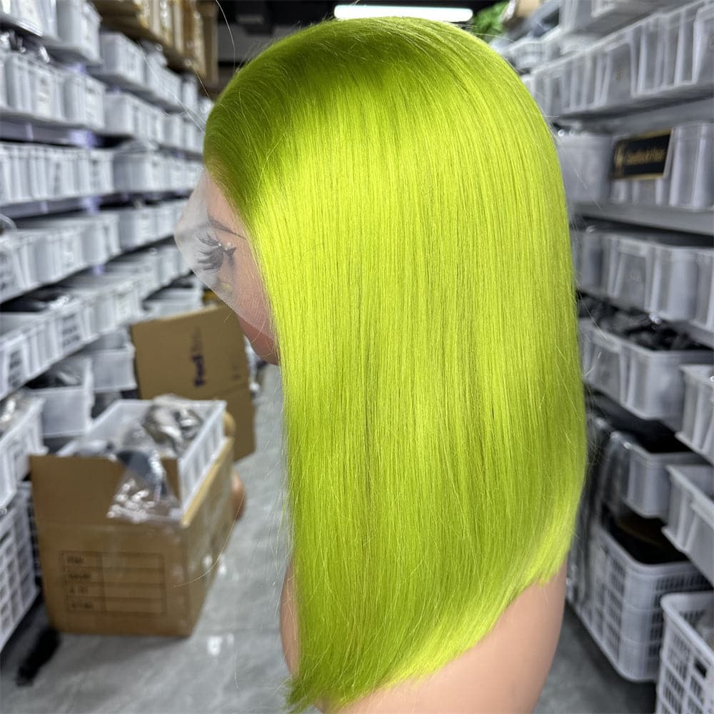 Lemon Green Color 13x4 Full Frontal Bob Wig For Wholesale - Goodluck Hair