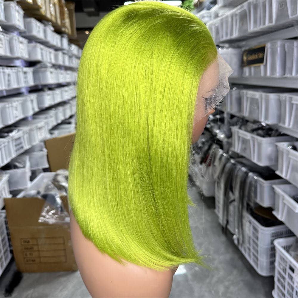 Lemon Green Color 13x4 Full Frontal Bob Wig For Wholesale - Goodluck Hair