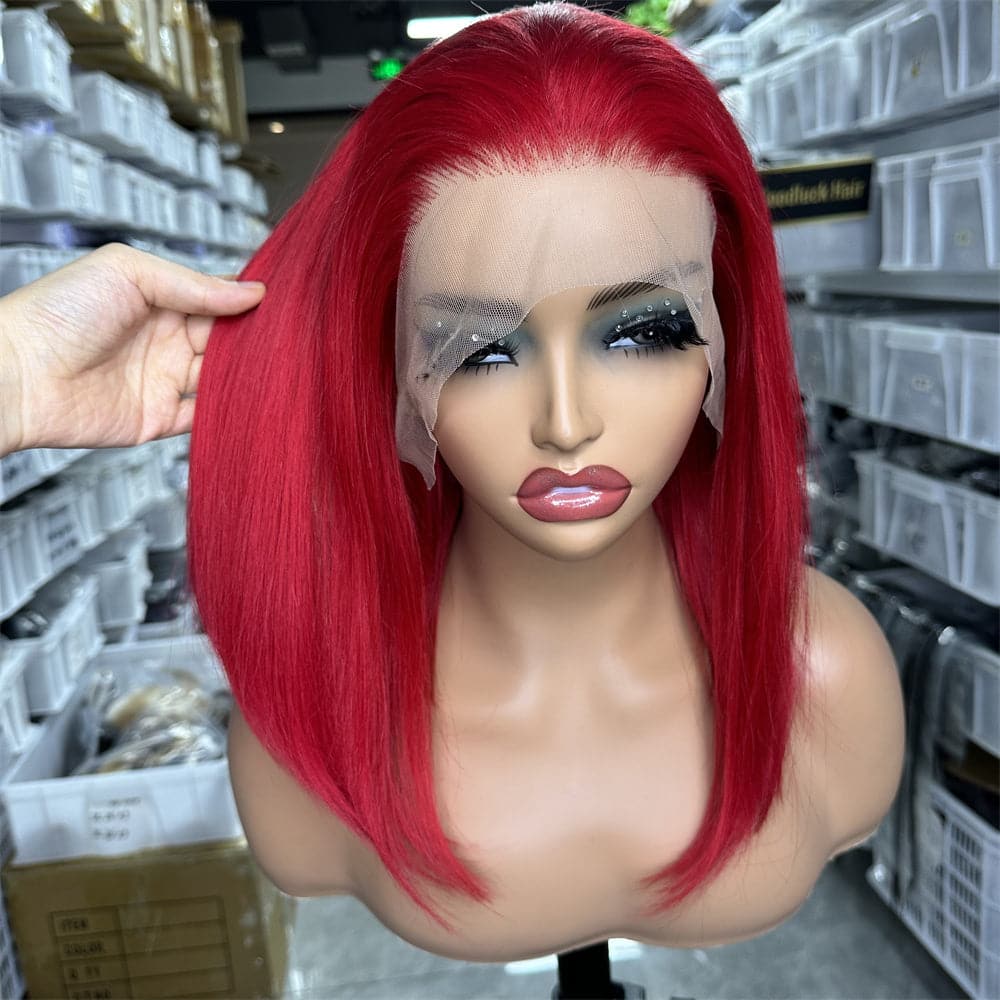 Red Color 13x4 Full Frontal Bob Wig For Wholesale - Goodluck Hair