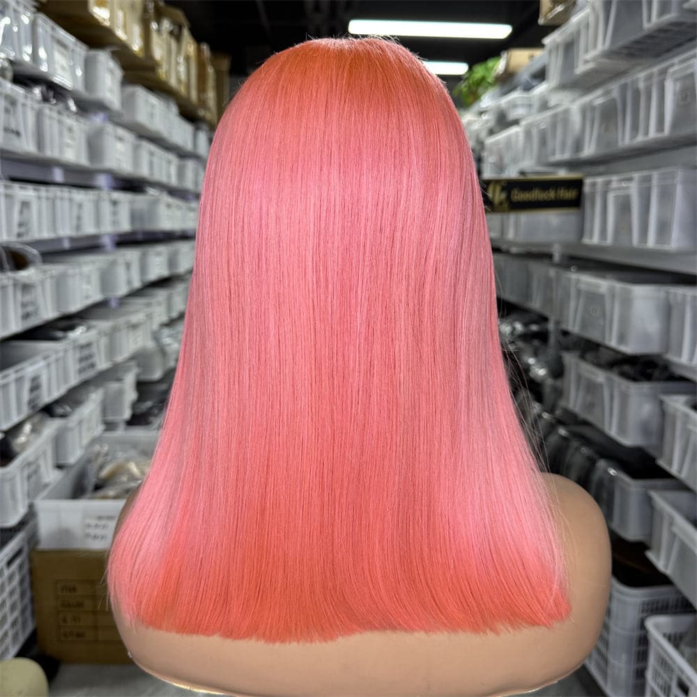 Rose Pink Color 13x4 Full Frontal Bob Wig For Wholesale - Goodluck Hair