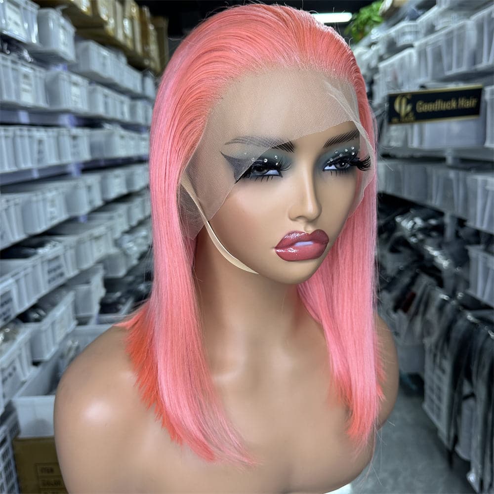 Rose Pink Color 13x4 Full Frontal Bob Wig For Wholesale - Goodluck Hair