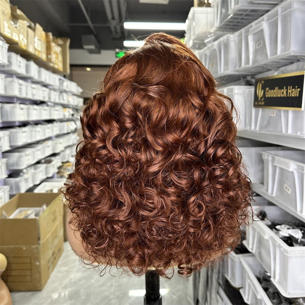 13x4 Transparent Full Frontal Lace Super Double Drawn  33# Brown Color Bouncy Loose Wave Lace Wig - Goodluck Hair