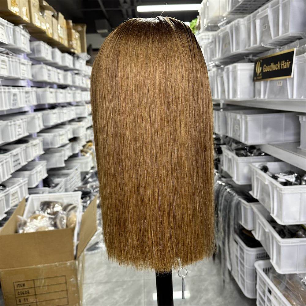 13x4 Transparent Full Frontal Lace Super Double Drawn BOB Wig Brown Color Bone Straight - Goodluck Hair