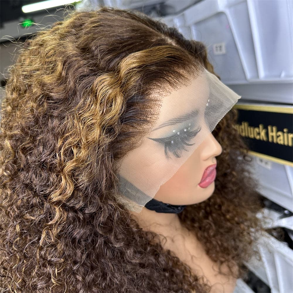 13x4 Transparent Full Frontal Lace Pixie Curly Highlight Color Wig - Goodluck Hair