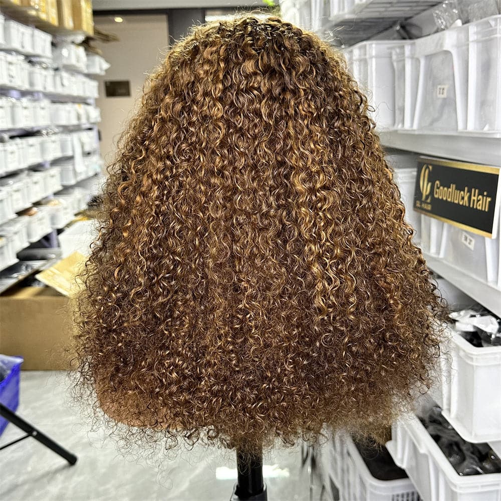 13x4 Transparent Full Frontal Lace Pixie Curly Highlight Color Wig - Goodluck Hair