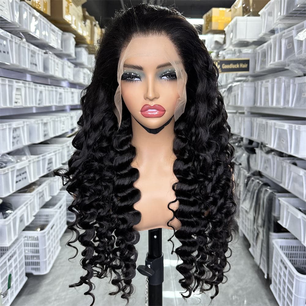 Wholesale Human Hair Transparent Lace Full Frontal 13x4 Wig Loose Deep Wave - Goodluck Hair