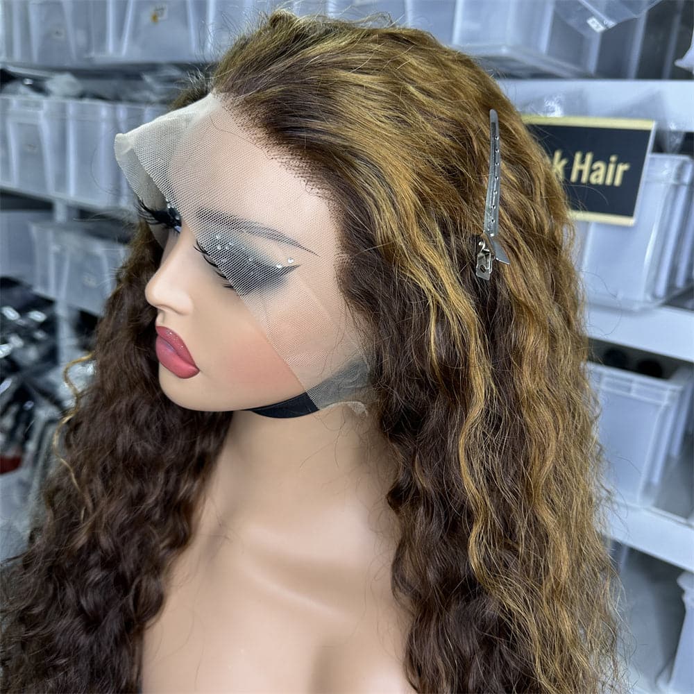 SDD 13x4 transparent full frontal lace wig natural wave highlight color 250% density - Goodluck Hair