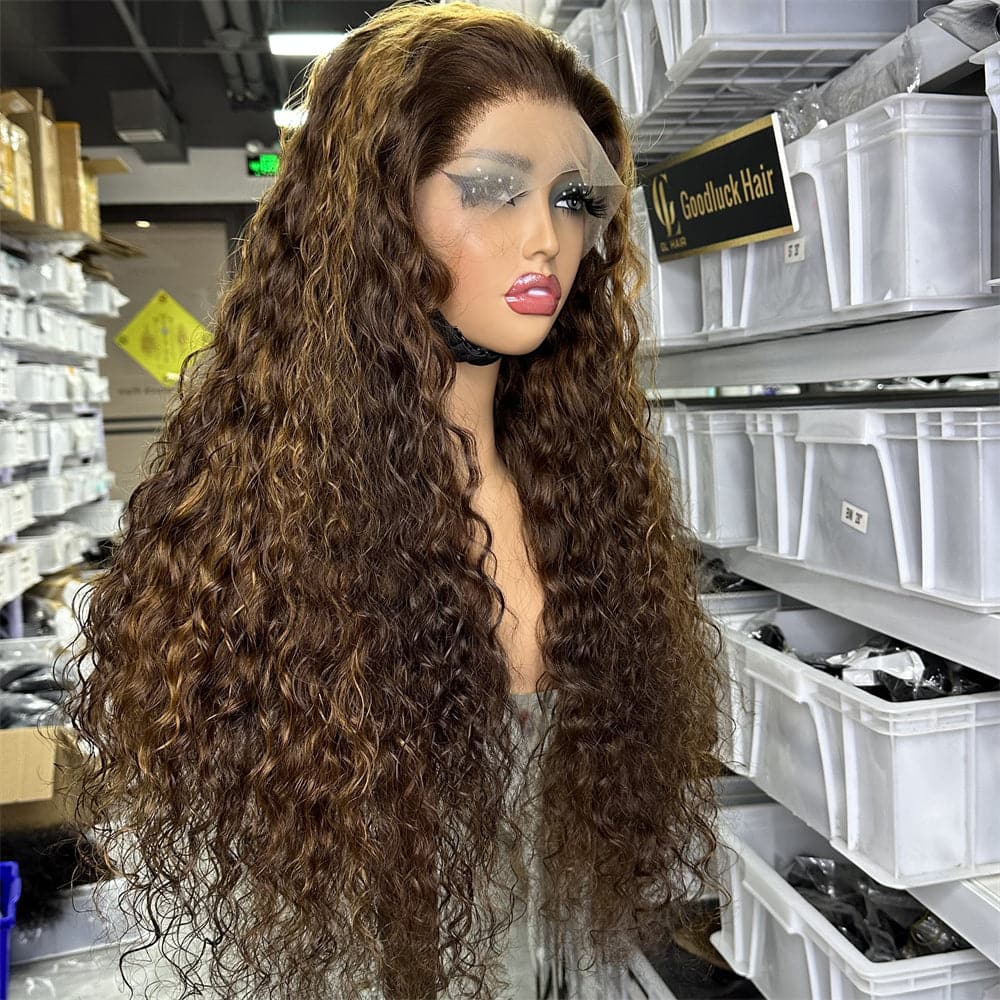 SDD 13x4 transparent full frontal lace wig natural wave highlight color 250% density - Goodluck Hair