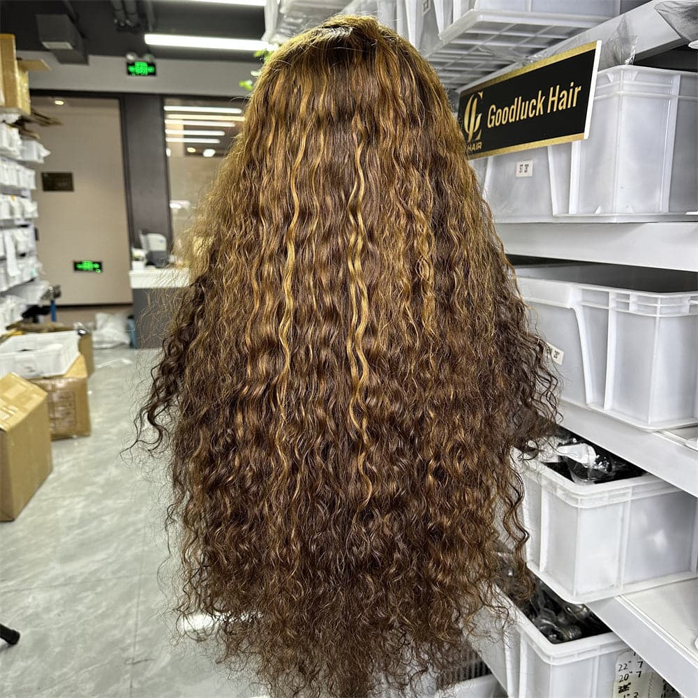 SDD 13x4 transparent full frontal lace wig natural wave highlight color 250% density - Goodluck Hair