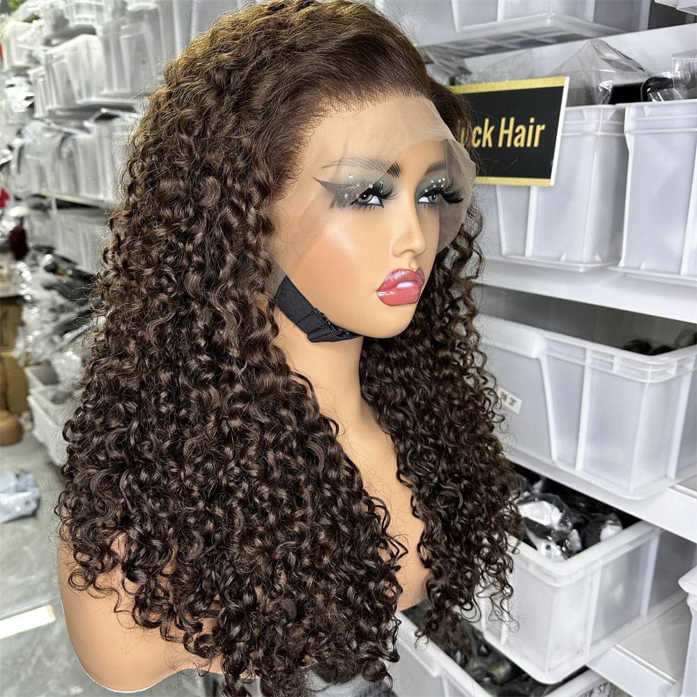 SDD 13x4 transparent full frontal lace wig pixie curly brown color 250% density - Goodluck Hair