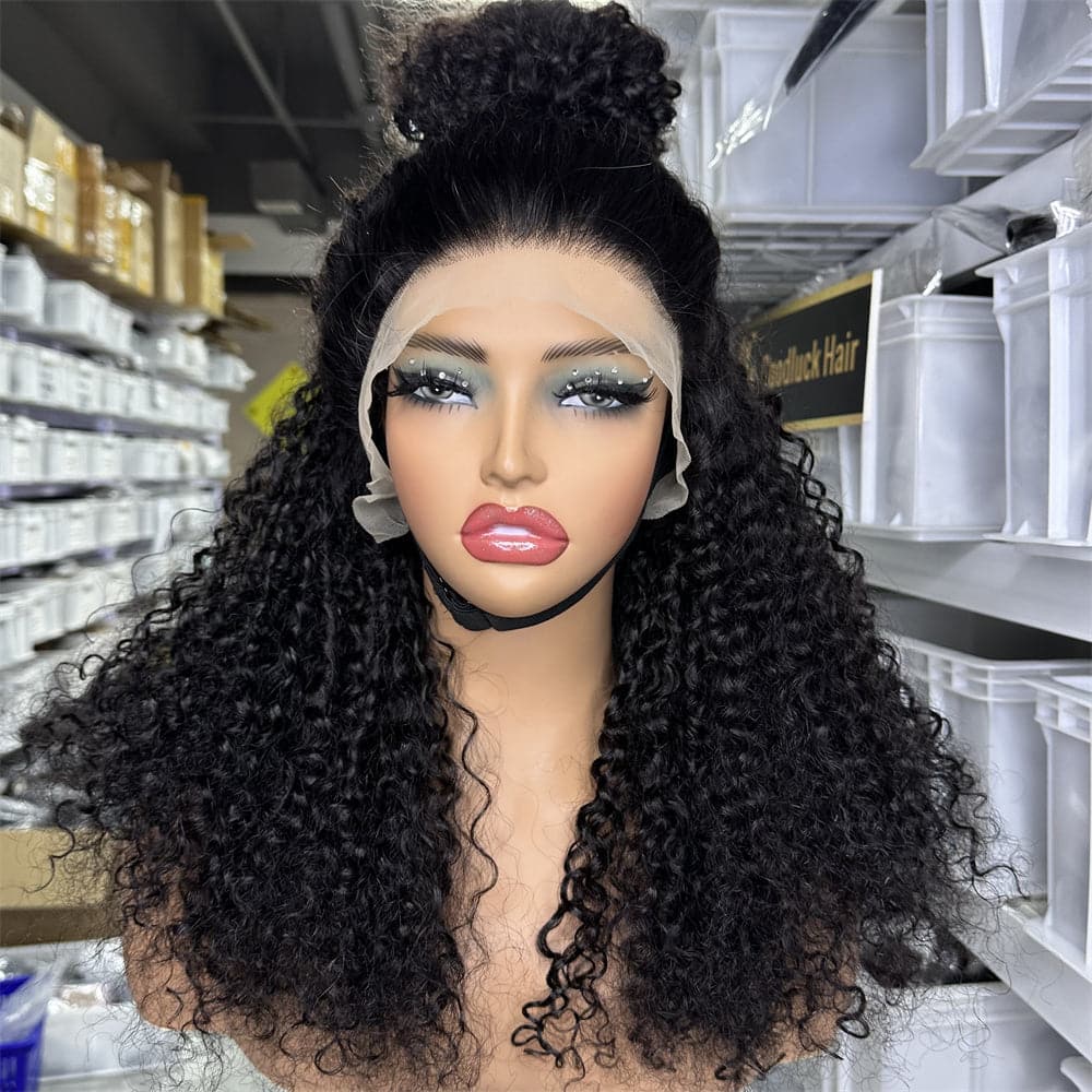 13x4 Transparent Full Frontal Lace Pixie Curly 1b Natural Black Color Wig - Goodluck Hair