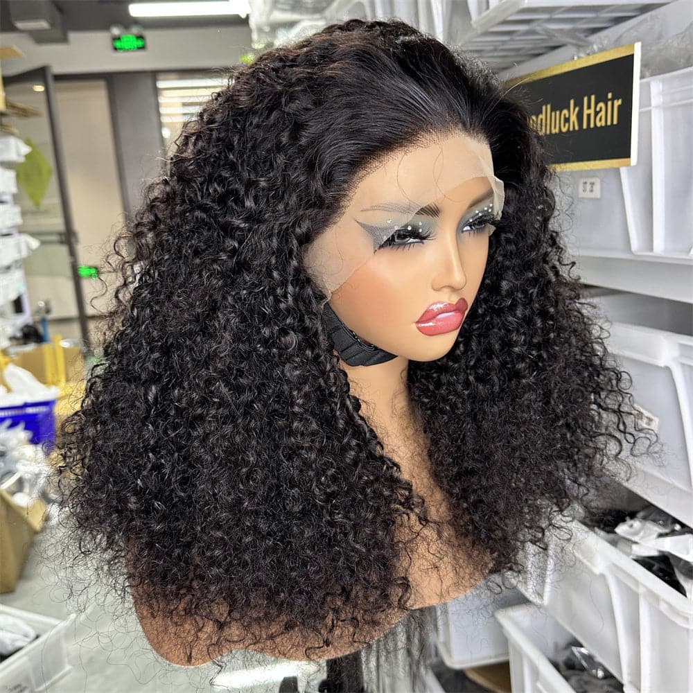 13x4 Transparent Full Frontal Lace Pixie Curly 1b Natural Black Color Wig - Goodluck Hair