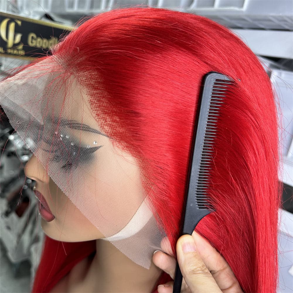 13x4  Transparent full frontal wig red 180% density - Goodluck Hair