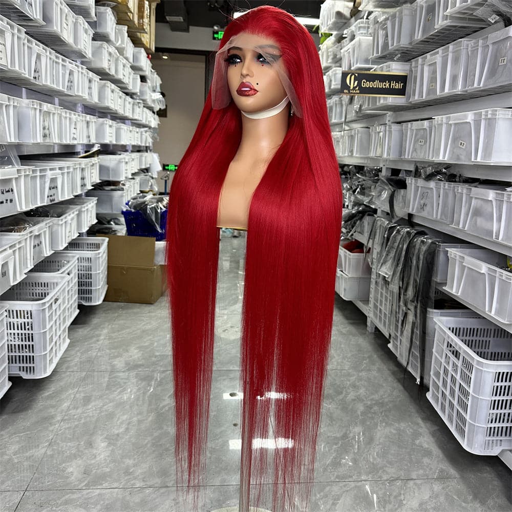 40inch 13x4  Transparent full frontal wig red 180% density - Goodluck Hair