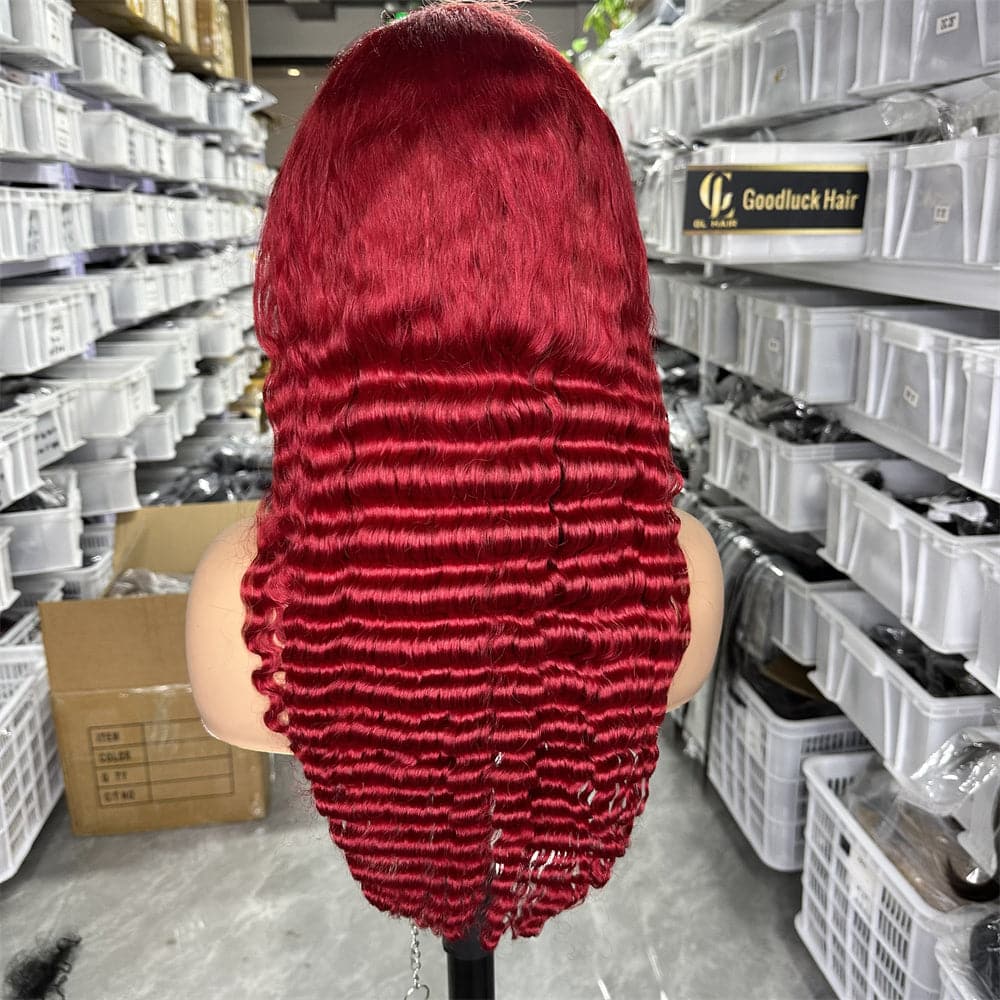 full frontal 13x4 wig red color deep wave wig - Goodluck Hair