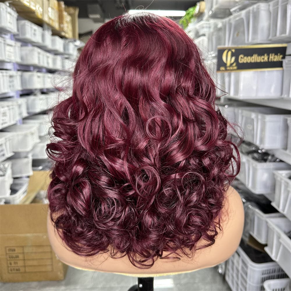 13x4 Transparent Full Frontal Lace Bouncy Loose Wave Wig 99J Color - Goodluck Hair